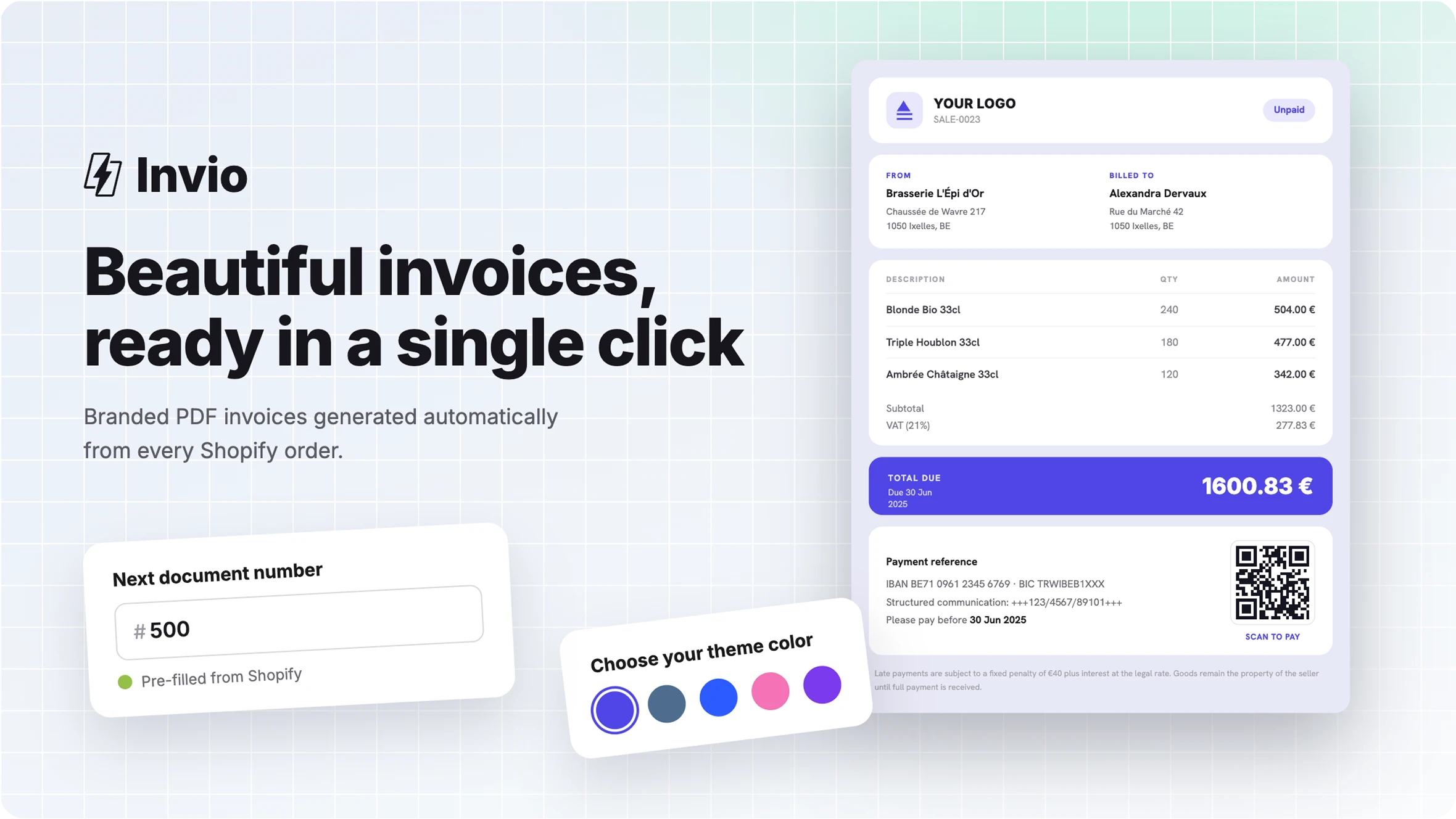 Invio marketing page: beautiful invoices ready in a single click